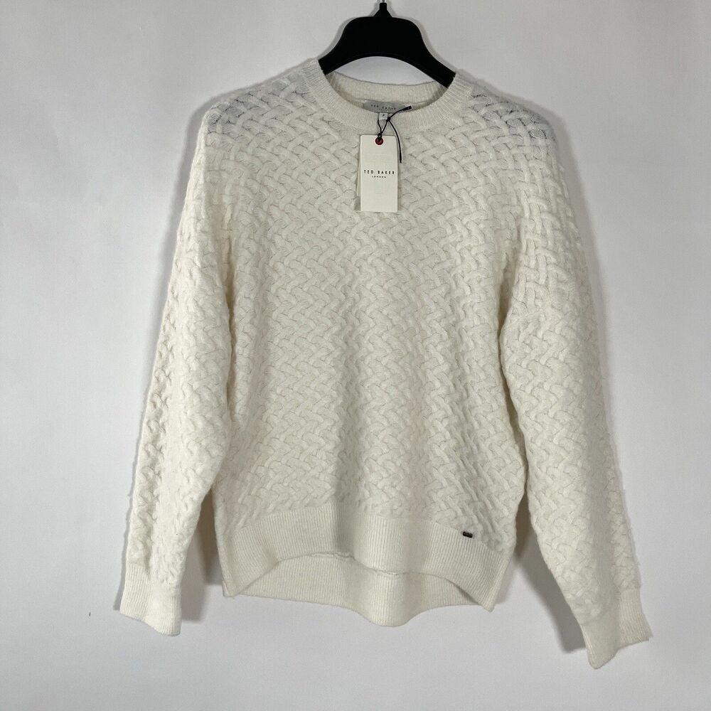 Ted Baker Wool Blend Cable Knit‎ Sweater Womens Small Fisherman Preppy Nautical
